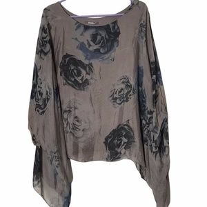 Etoile Floral Silk Poncho Style Top